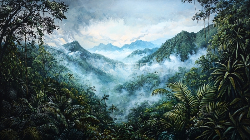 高清大图下载【趣麦麦图】雾气缭绕的热带雨林山谷