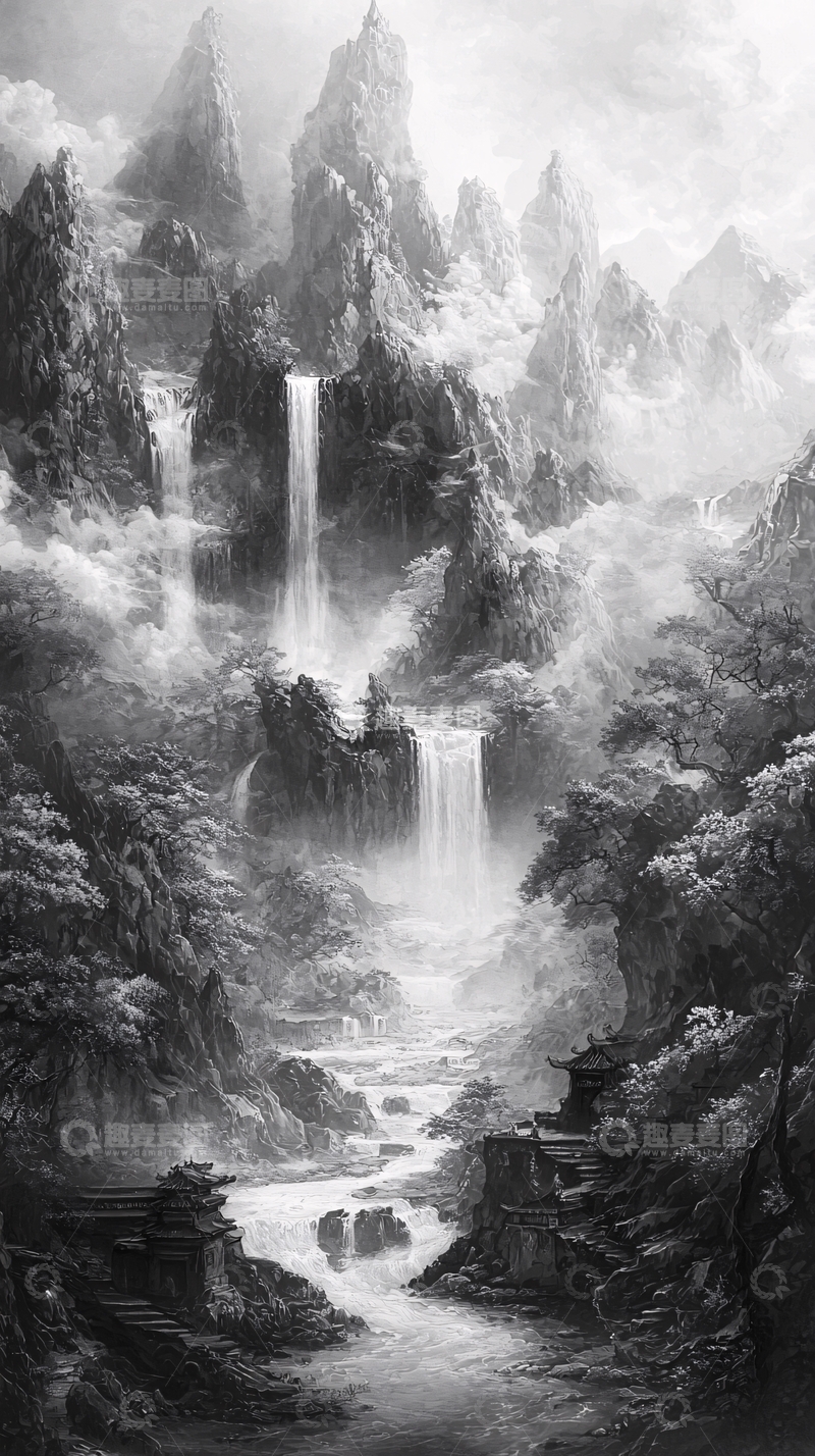 高清大图下载【趣麦麦图】水墨山水画257