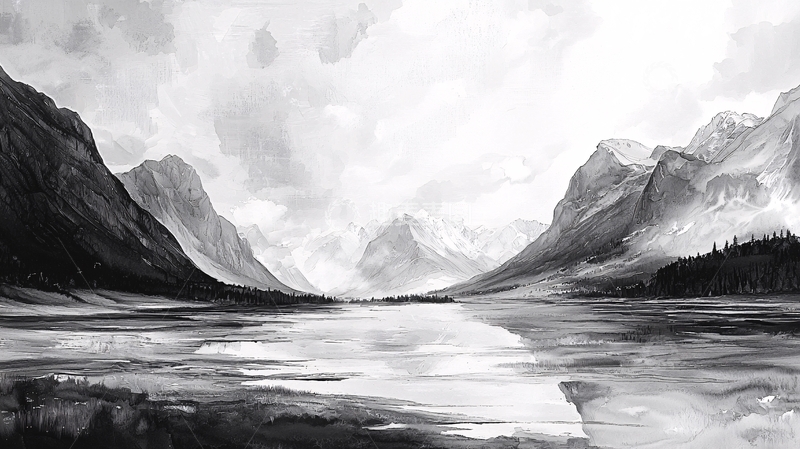 高清大图下载【趣麦麦图】黑白山水画