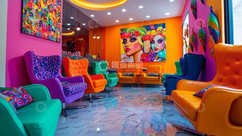 高清大图下载【趣麦麦图】色彩鲜艳的现代奢华候客厅