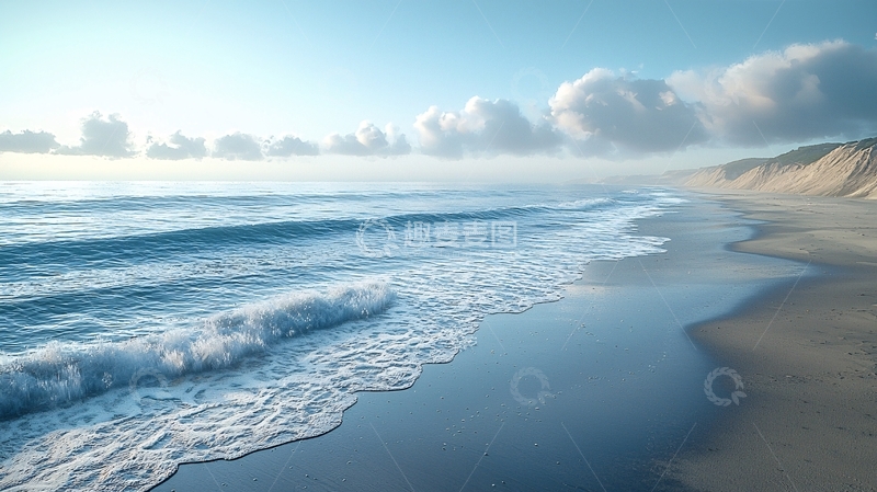 高清大图下载【趣麦麦图】海滩波浪在阳光下闪耀