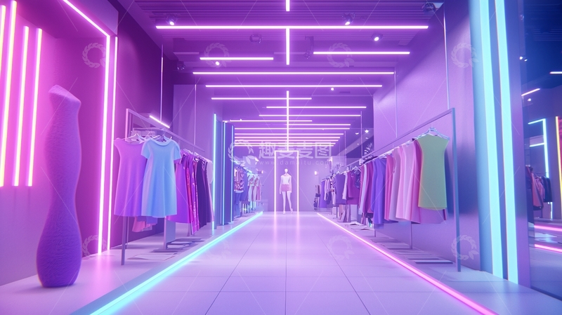 高清大图下载【趣麦麦图】霓虹灯服装店走廊