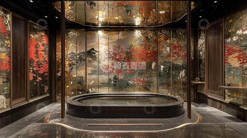 高清大图下载【趣麦麦图】水墨花鸟画风浴室