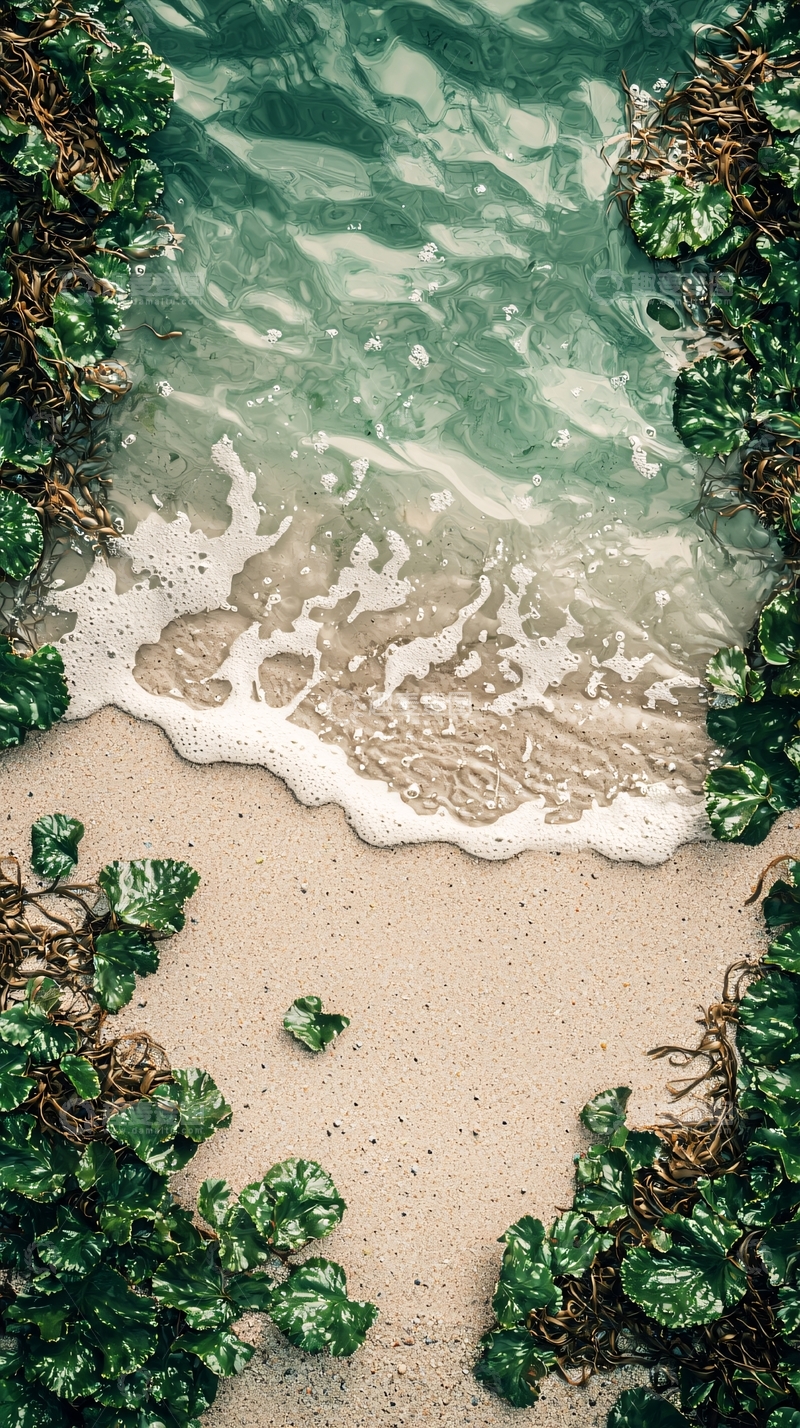 高清大图下载【趣麦麦图】海滩与植物交汇的风景