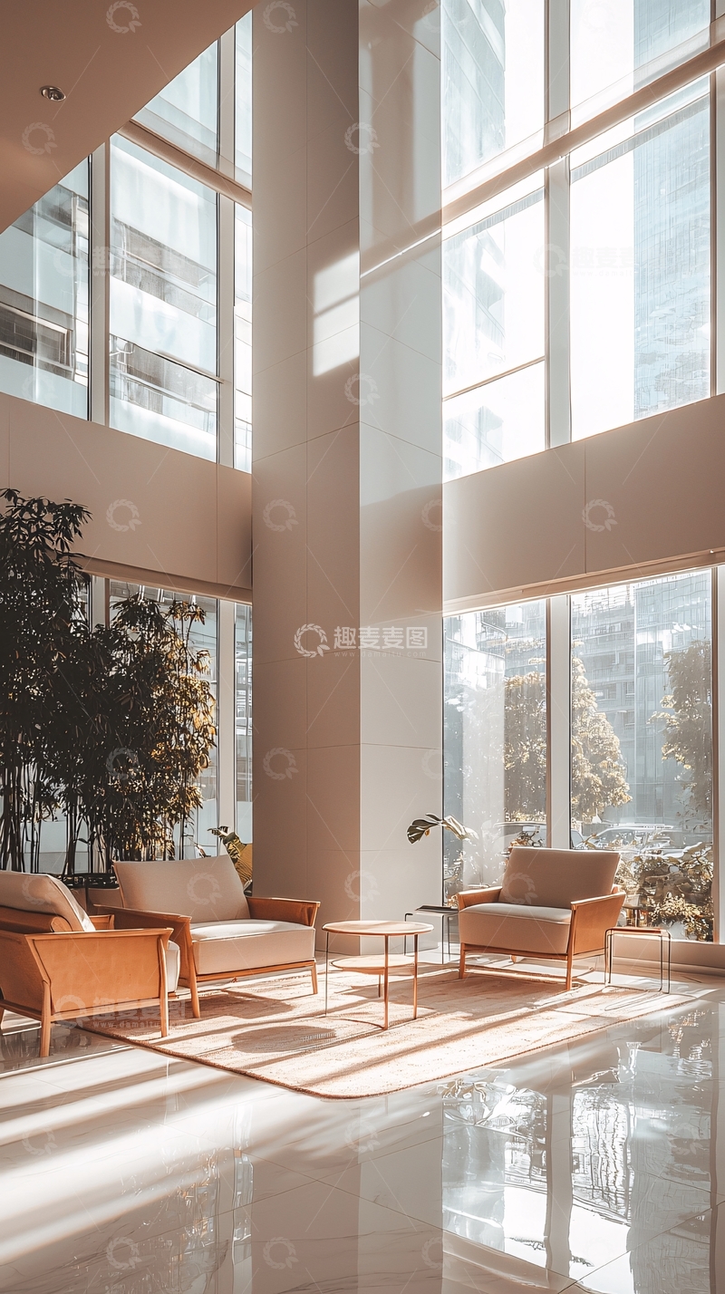 高清大图下载【趣麦麦图】明亮落地窗前的休闲区