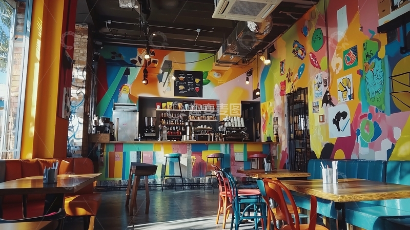 高清大图下载【趣麦麦图】色彩斑斓的酒吧餐厅内景