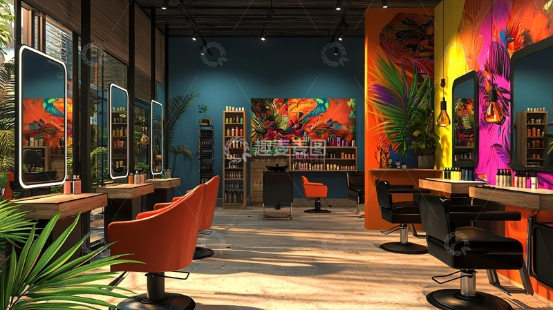 高清大图下载【趣麦麦图】色彩斑斓的现代美发沙龙