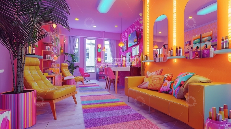 高清大图下载【趣麦麦图】梦幻霓虹色美发沙龙