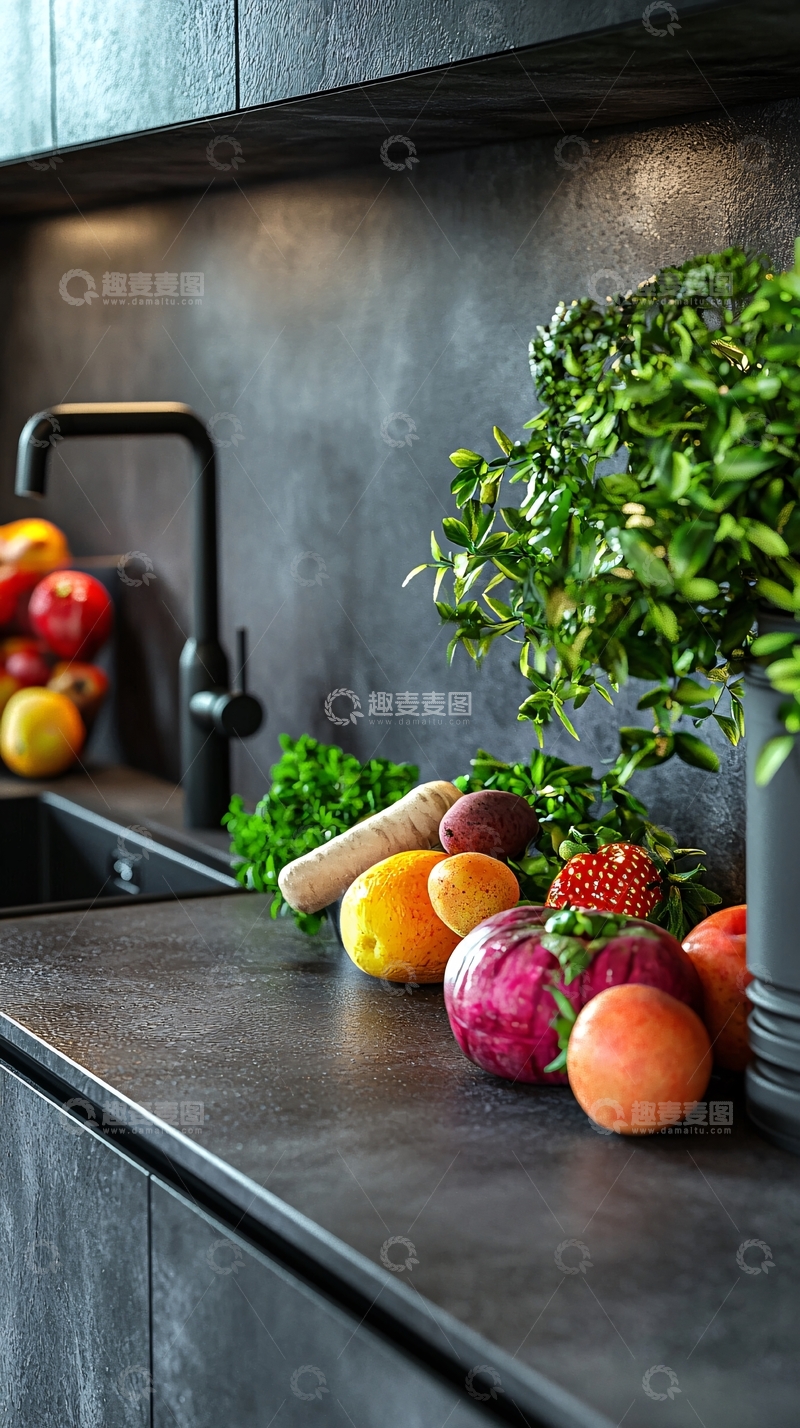 高清大图下载【趣麦麦图】厨房台面上的新鲜蔬果
