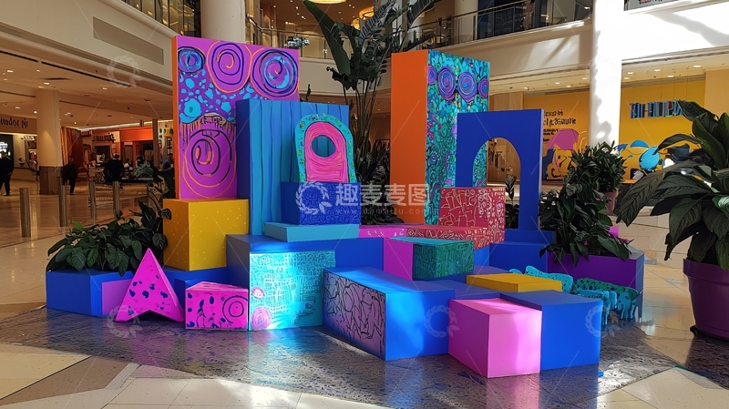 高清大图下载【趣麦麦图】商场彩色积木装饰