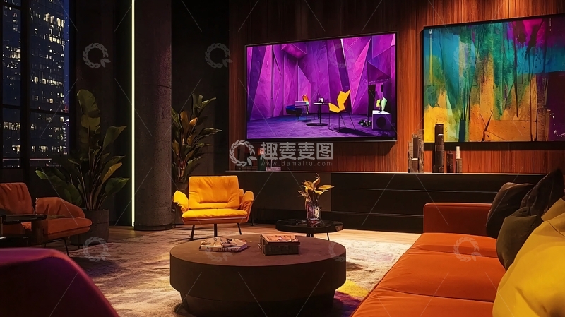 高清大图下载【趣麦麦图】现代风格客厅夜景