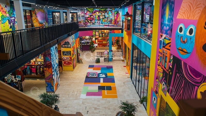 高清大图下载【趣麦麦图】彩色涂鸦建筑室内