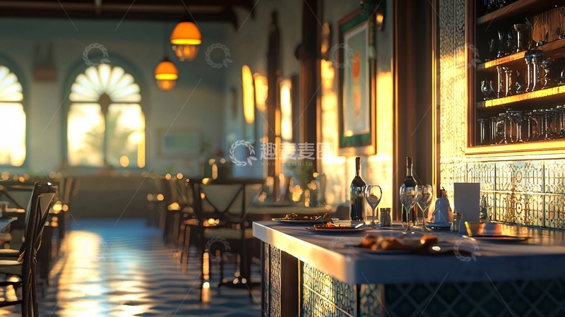 高清大图下载【趣麦麦图】阳光洒进的复古餐厅