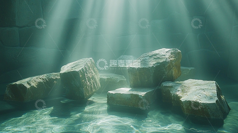 高清大图下载【趣麦麦图】水下阳光照射石头