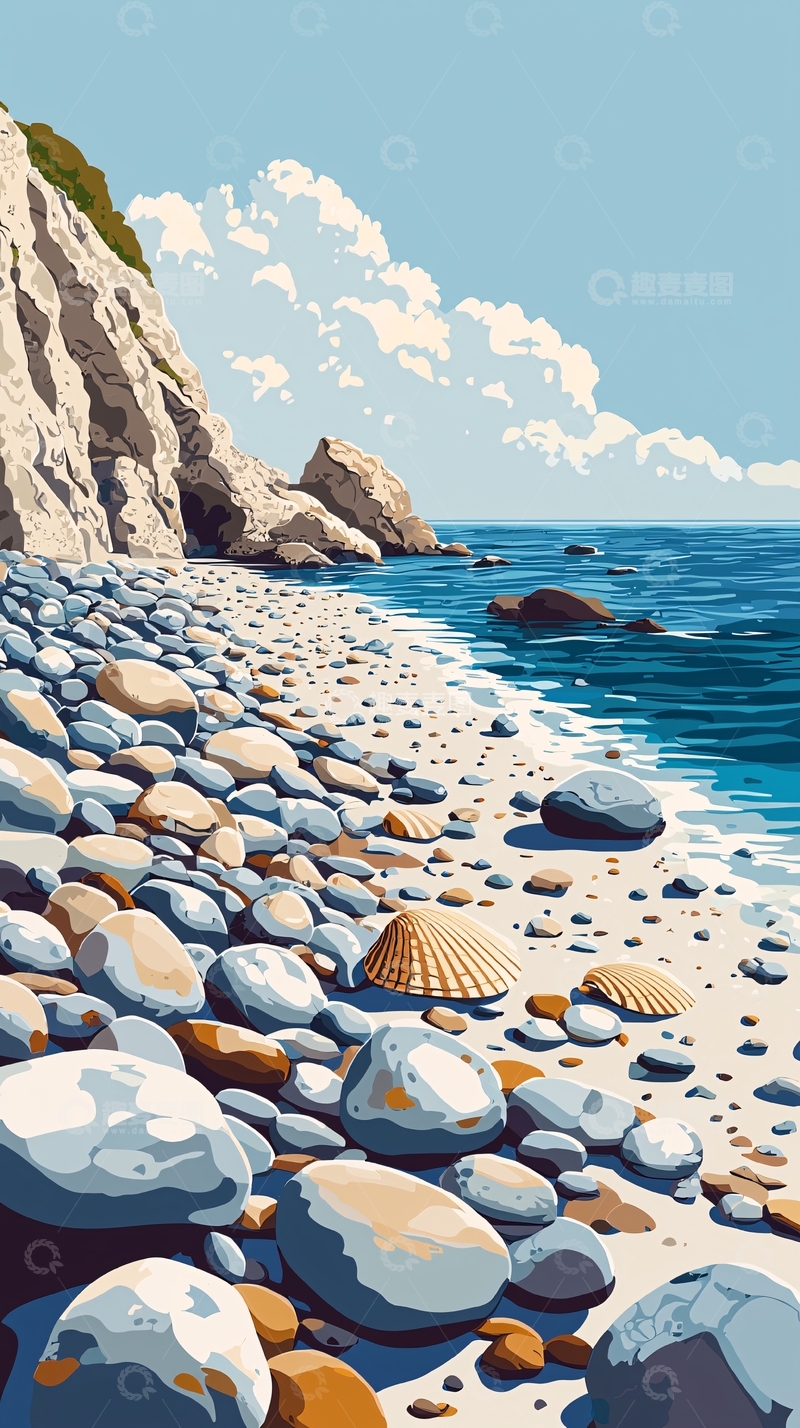 高清大图下载【趣麦麦图】海滩鹅卵石的恬静