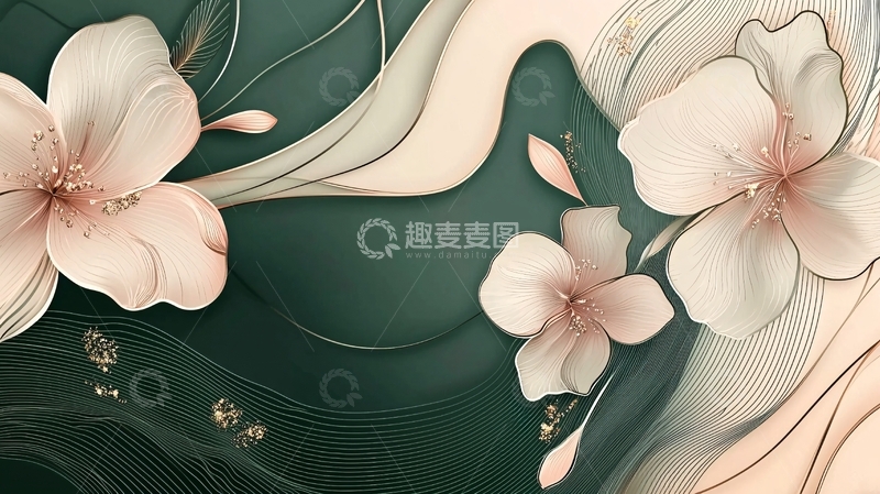 高清大图下载【趣麦麦图】轻奢花卉水墨写意背景图