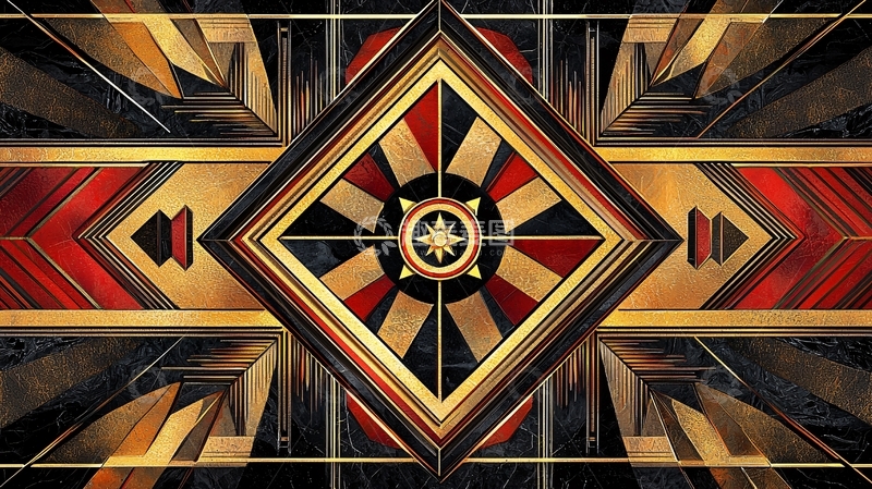 高清大图下载【趣麦麦图】红黑金几何抽象背景