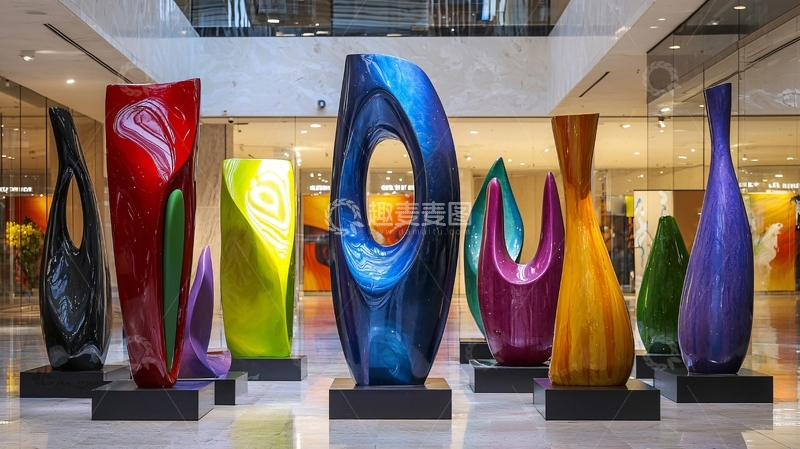 高清大图下载【趣麦麦图】彩色玻璃雕塑群