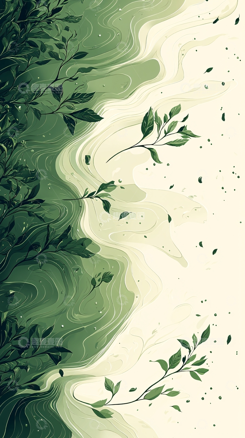 高清大图下载【趣麦麦图】绿色水彩风树叶背景