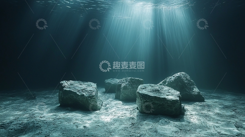 高清大图下载【趣麦麦图】水下光线穿透岩石