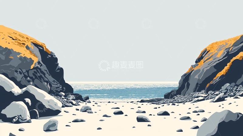 高清大图下载【趣麦麦图】海滩岩石海岸线风景