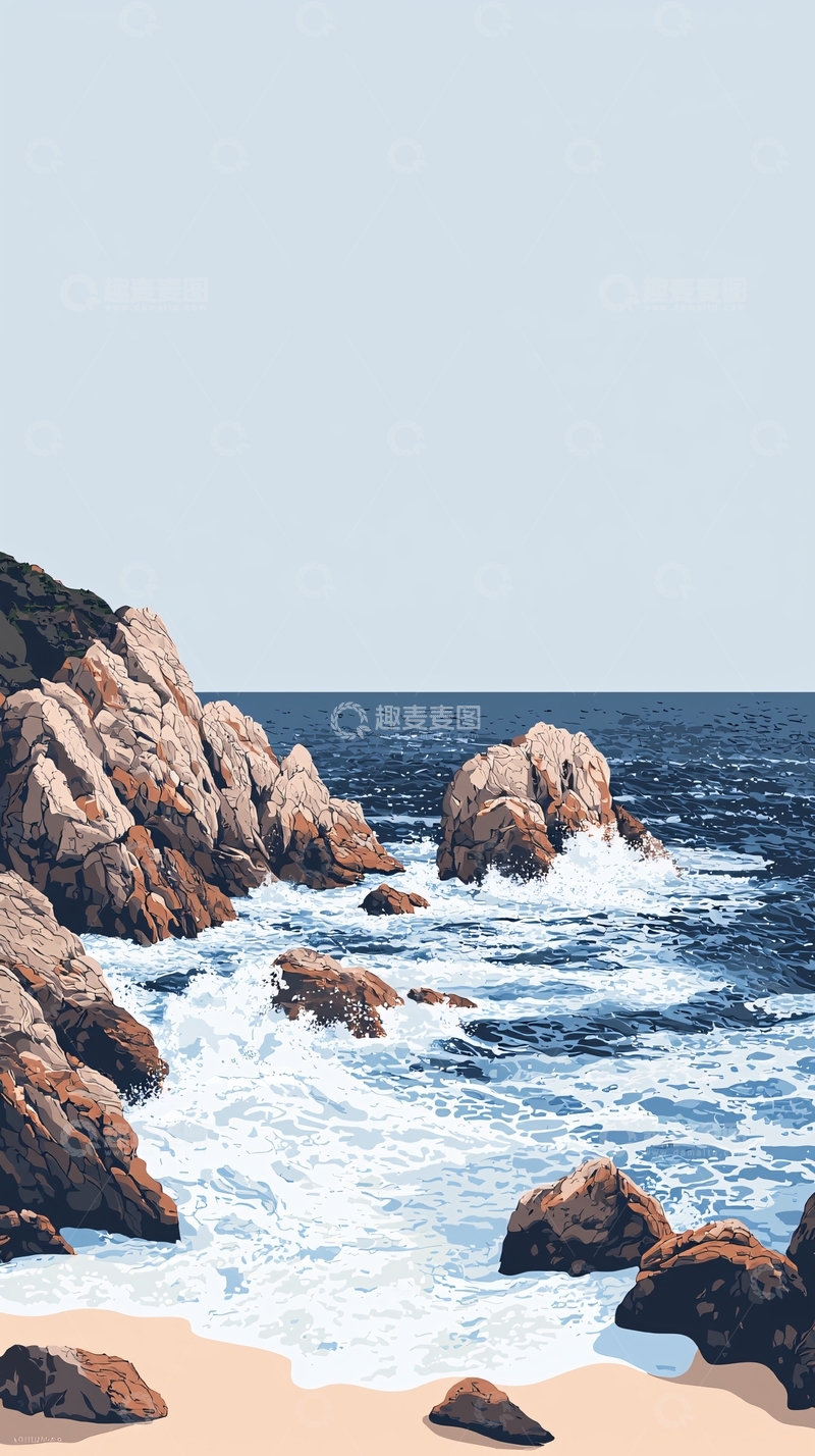 高清大图下载【趣麦麦图】海岸岩石与海浪的风景