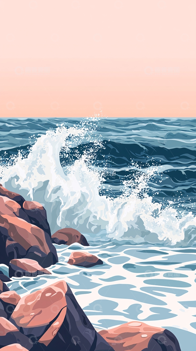 高清大图下载【趣麦麦图】海浪拍打岩石