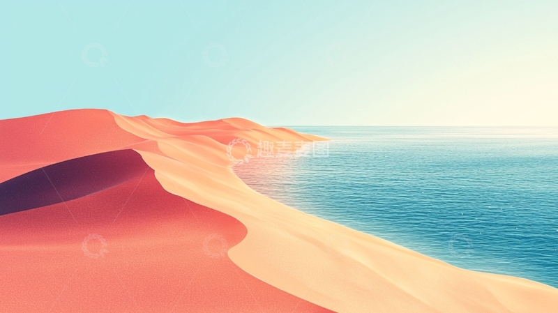 高清大图下载【趣麦麦图】沙漠与海洋相连的唯美景色