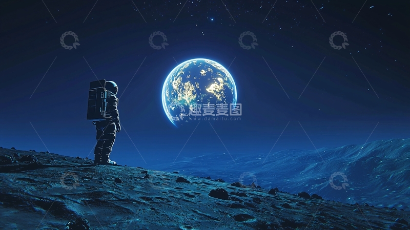 高清大图下载【趣麦麦图】宇航员太空地球