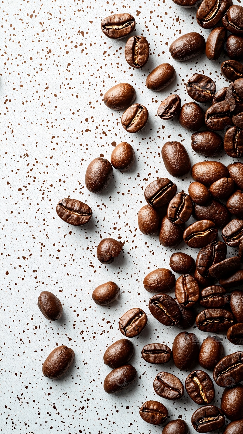 高清大图下载【趣麦麦图】咖啡豆散落在浅色背景上