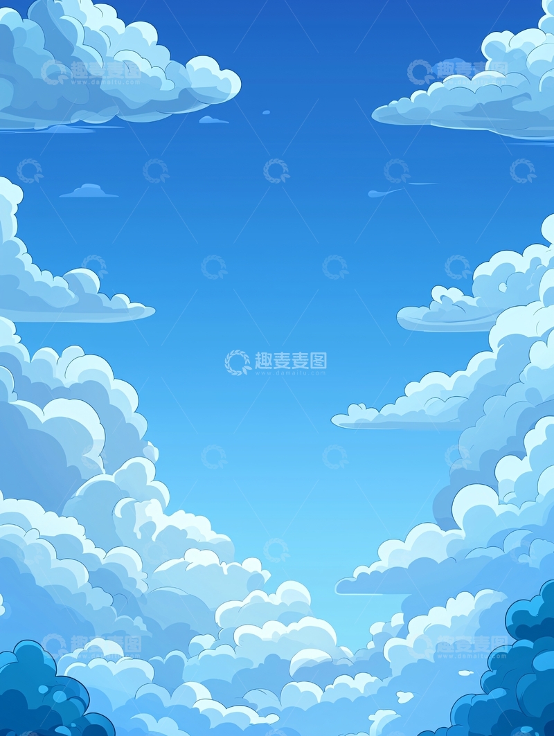 高清大图下载【趣麦麦图】蓝天白云的卡通背景