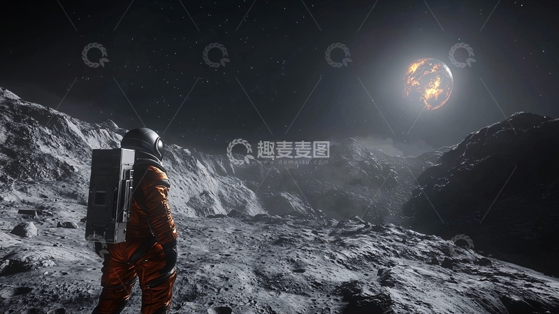 高清大图下载【趣麦麦图】宇航员月球眺望地球