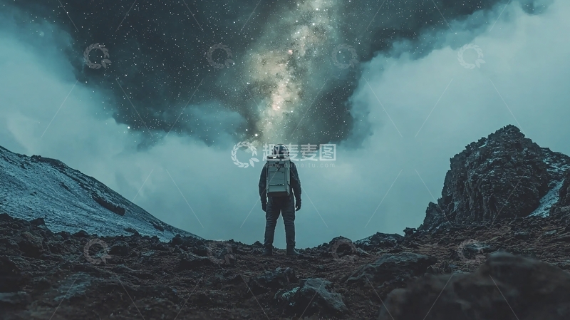 高清大图下载【趣麦麦图】极夜山峰下的孤独行者