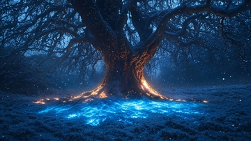 夜幕下发光的古树