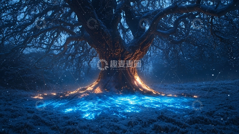 高清大图下载【趣麦麦图】夜幕下发光的古树