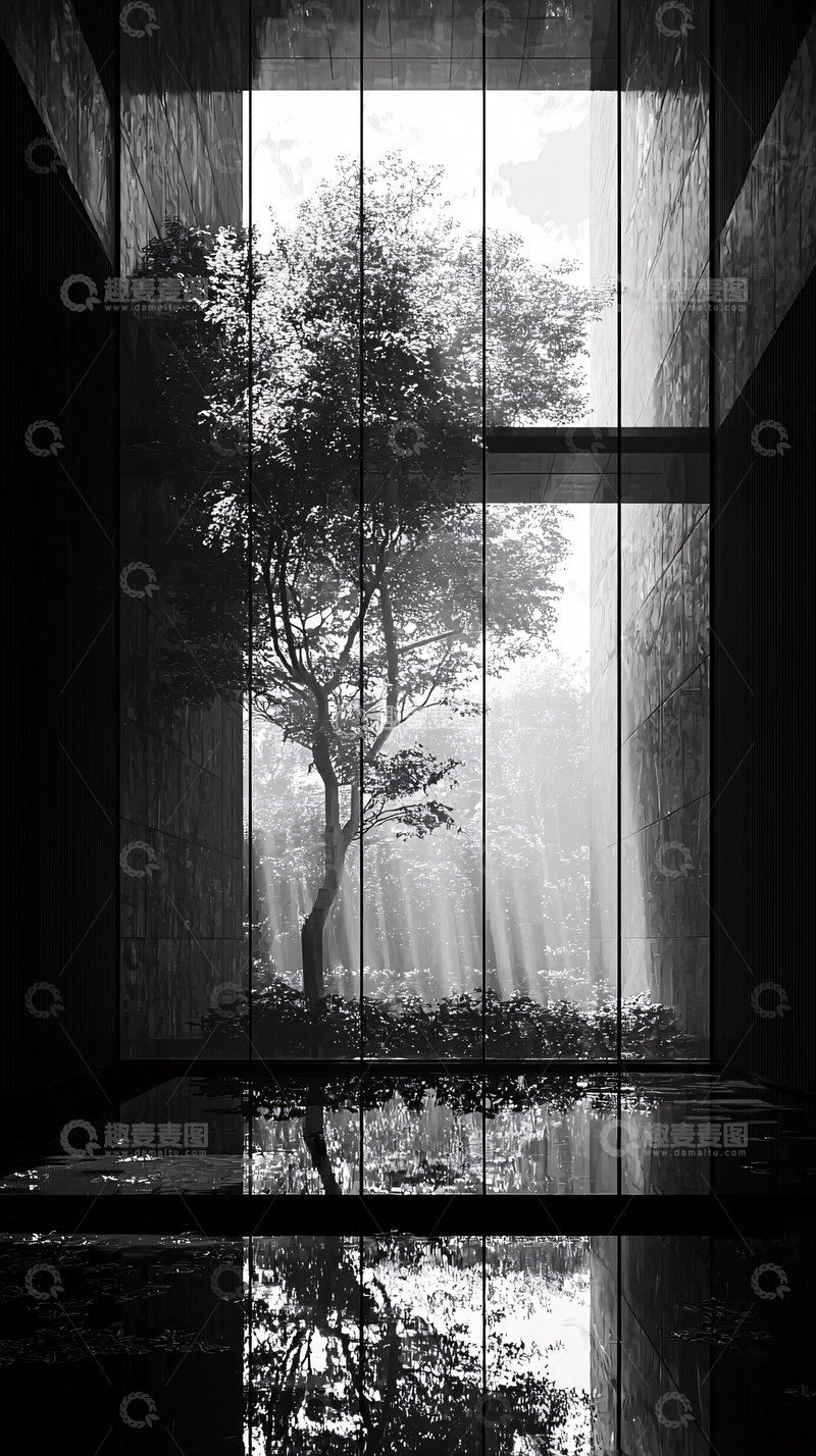 高清大图下载【趣麦麦图】光线穿过树木的黑白景观