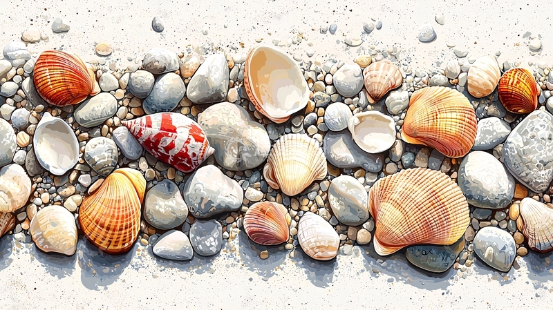高清大图下载【趣麦麦图】海滩上贝壳和石头