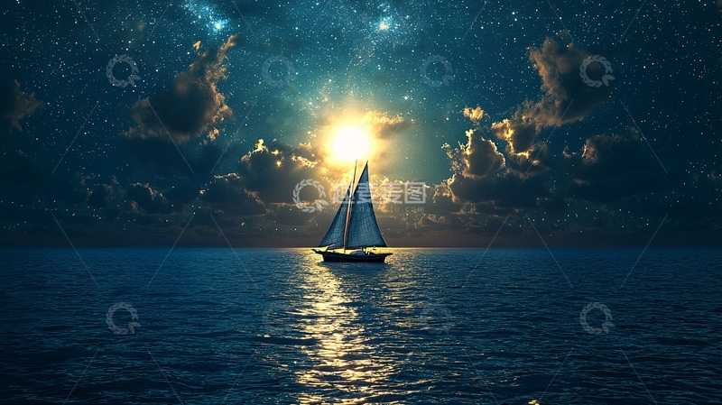 高清大图下载【趣麦麦图】星空下的帆船