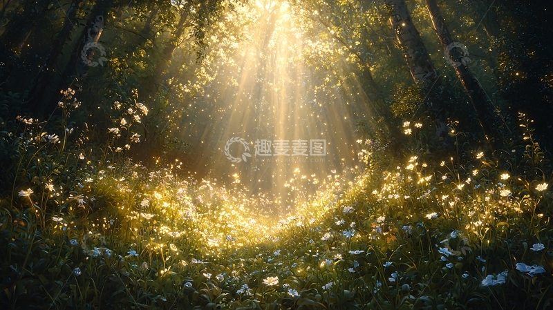 高清大图下载【趣麦麦图】阳光穿透森林草地