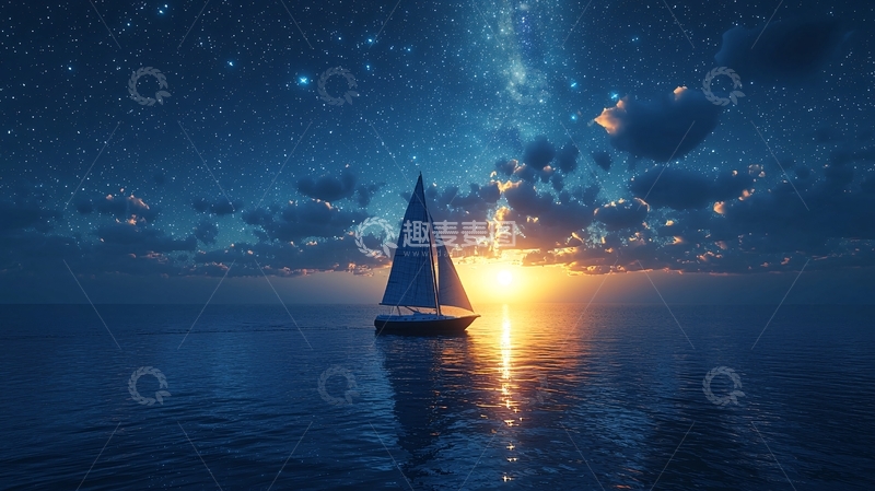 高清大图下载【趣麦麦图】宁静海面上的帆船