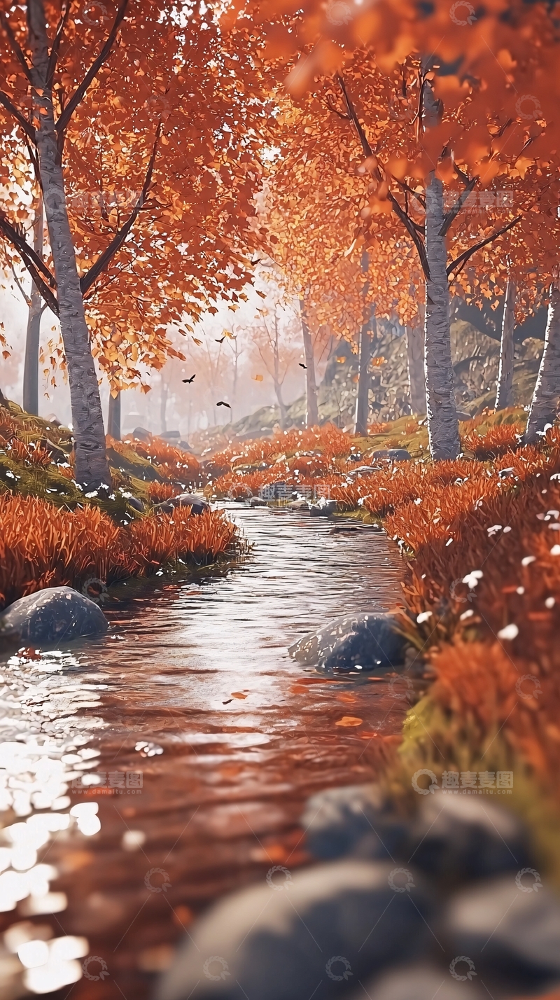 高清大图下载【趣麦麦图】秋日溪流森林景色