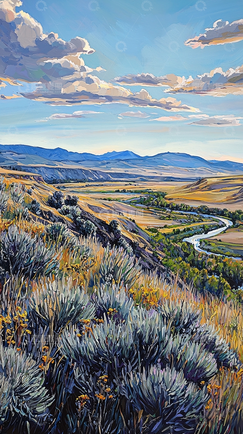 高清大图下载【趣麦麦图】山谷河流风景画