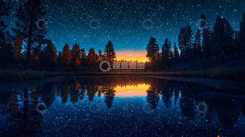 高清大图下载【趣麦麦图】星空下的宁静湖面
