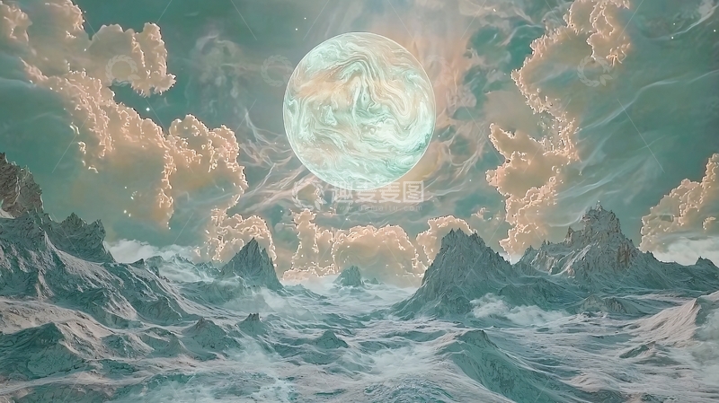 高清大图下载【趣麦麦图】奇幻星球与雪山风景