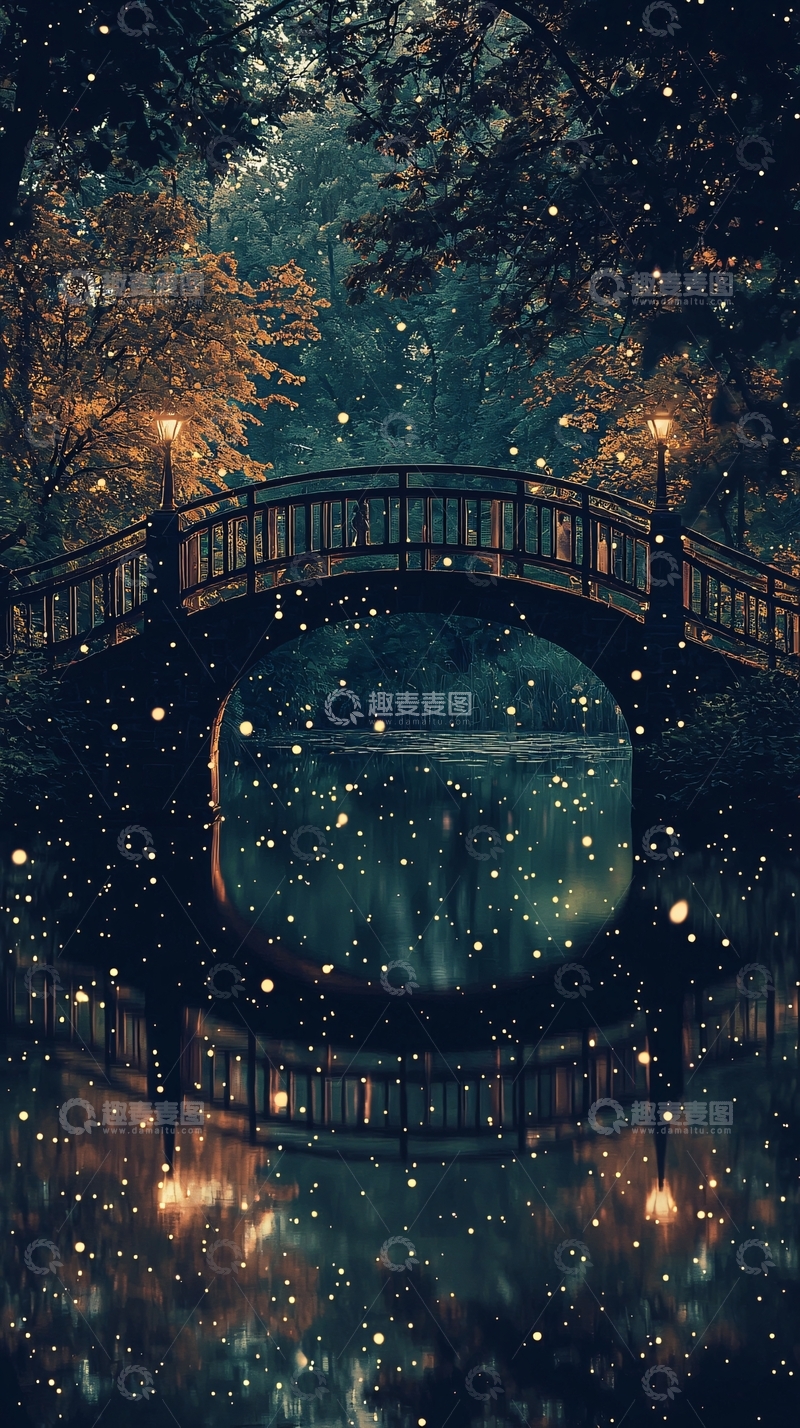 高清大图下载【趣麦麦图】夜晚小桥流水