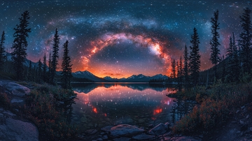 宁静湖面上的星环倒影