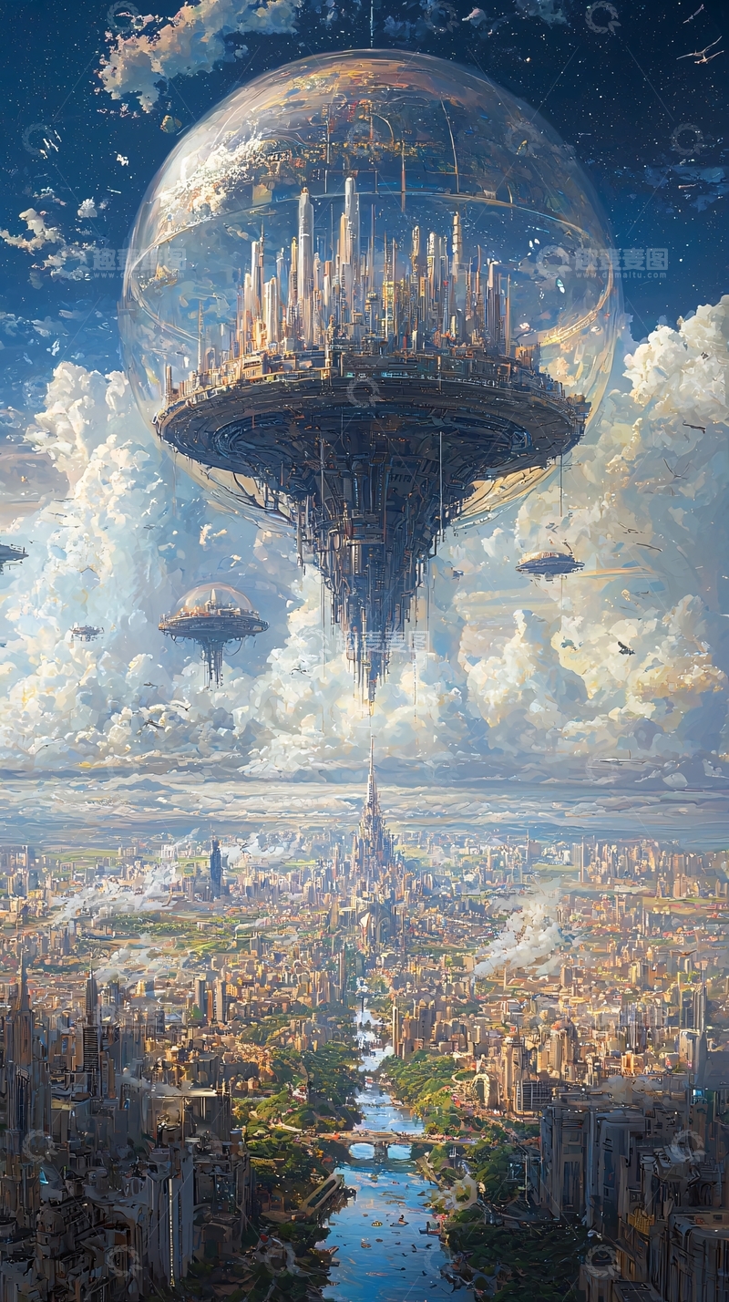 高清大图下载【趣麦麦图】未来城市悬浮在空中