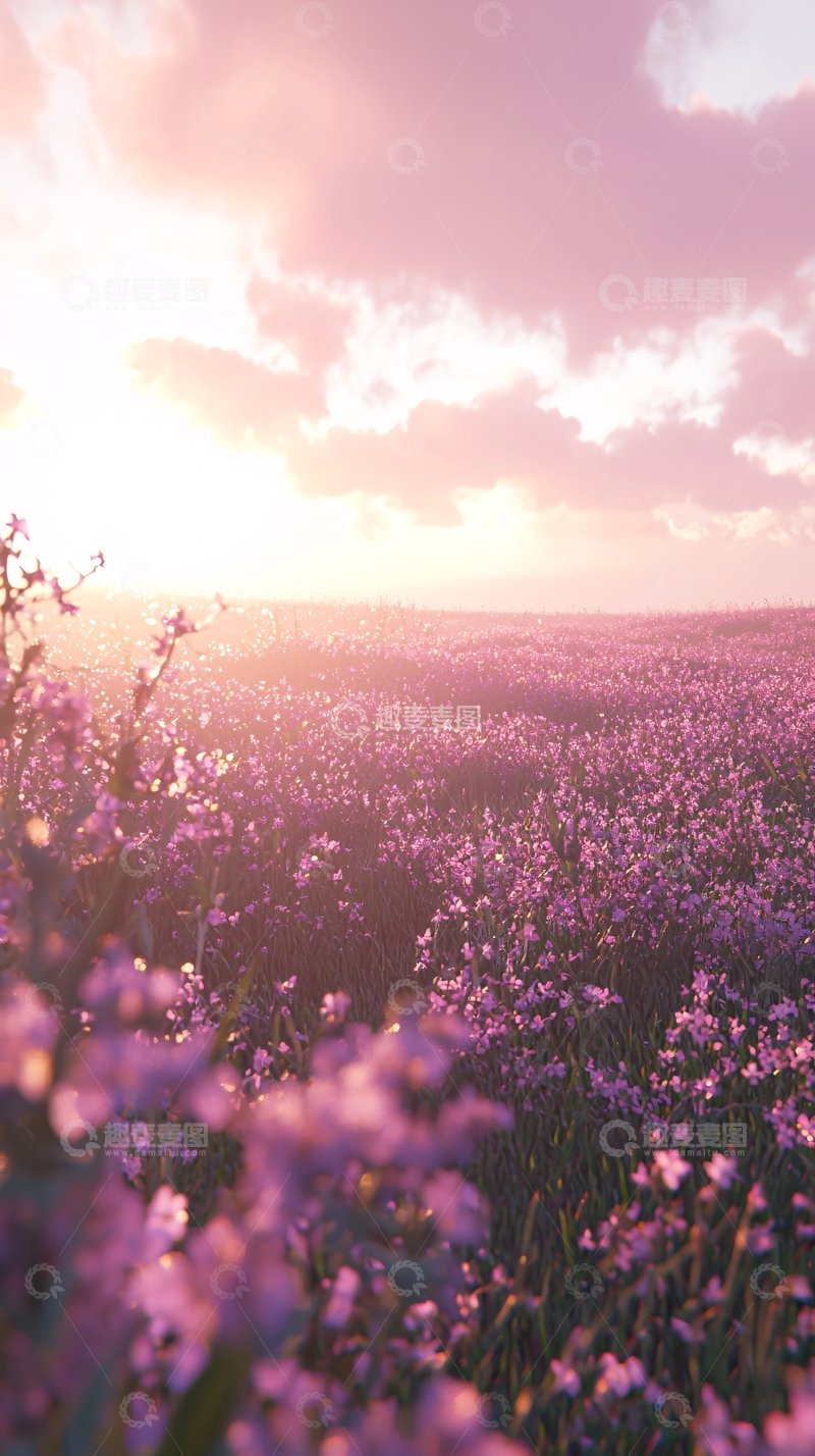 高清大图下载【趣麦麦图】粉色花海日落