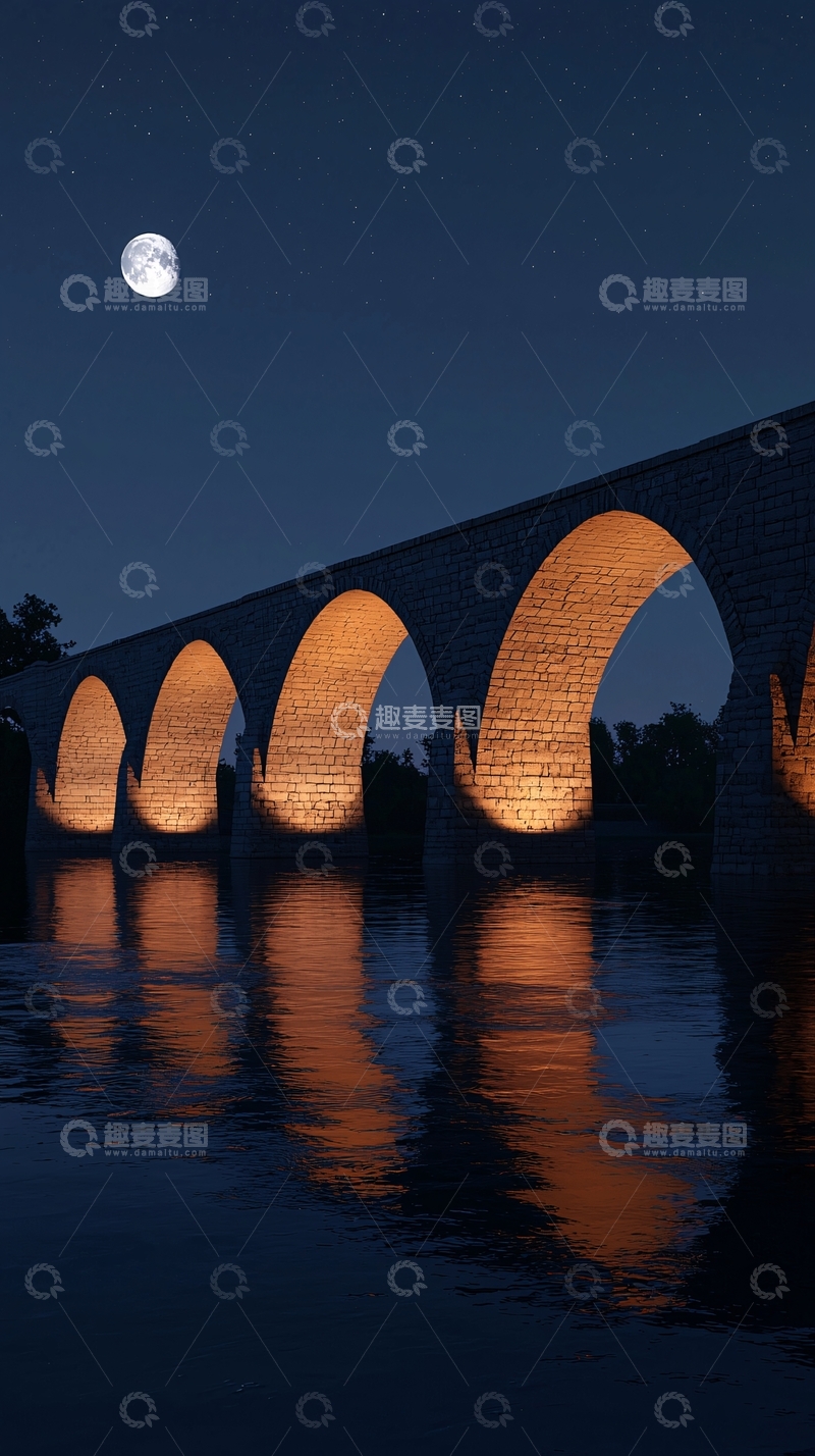 高清大图下载【趣麦麦图】夜色下的拱桥