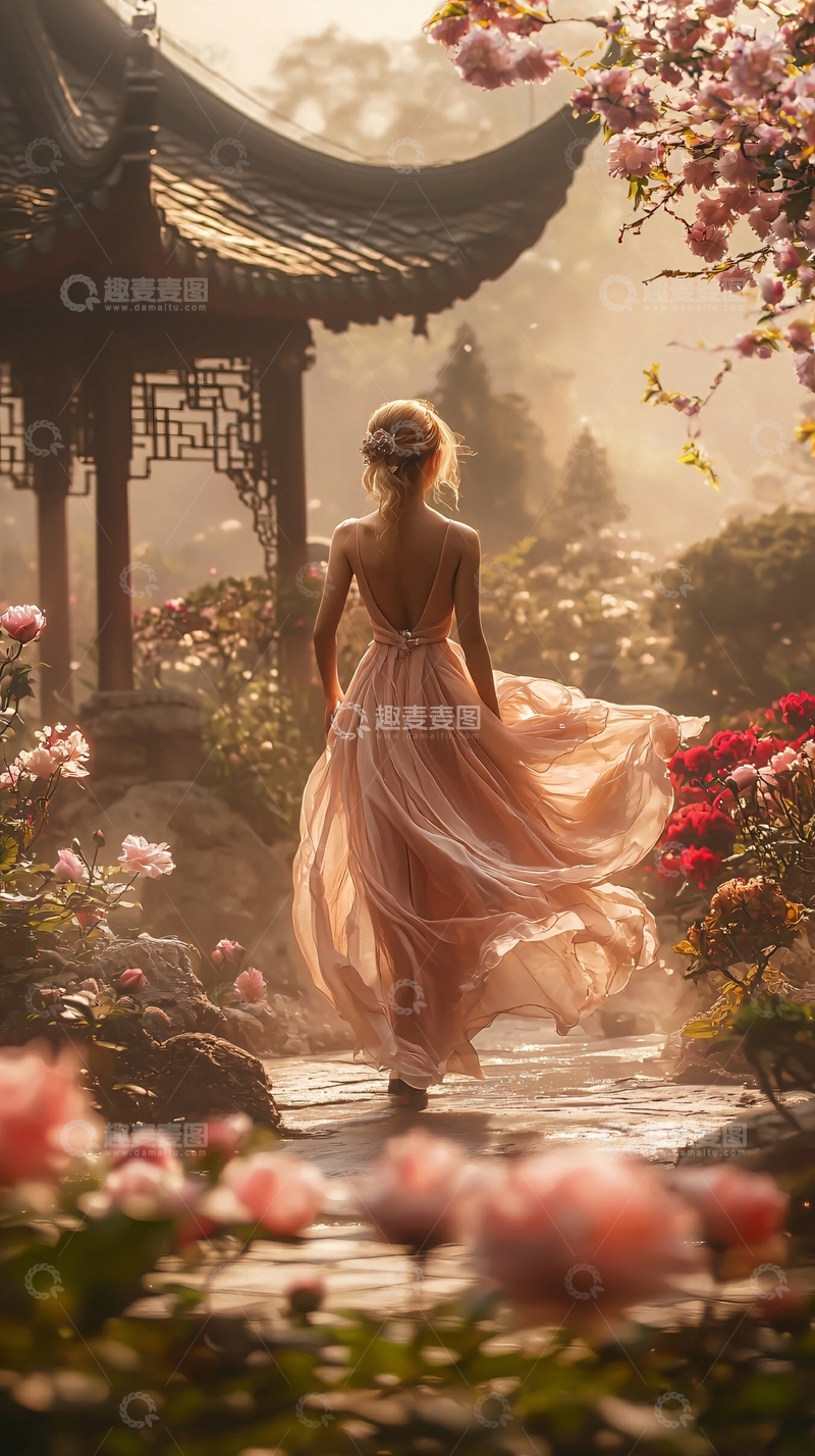 高清大图下载【趣麦麦图】仙气飘飘的粉色长裙